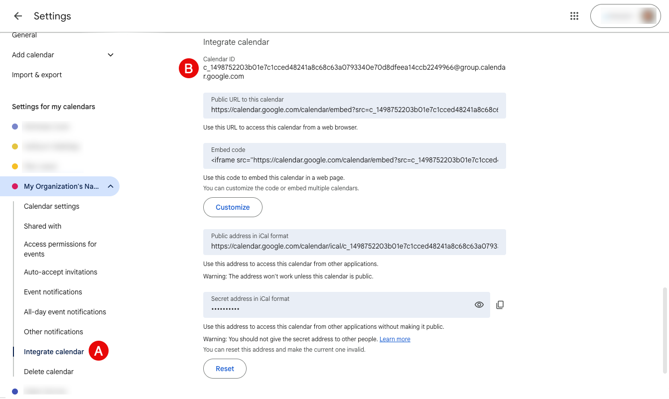 Share Google Calendar.
