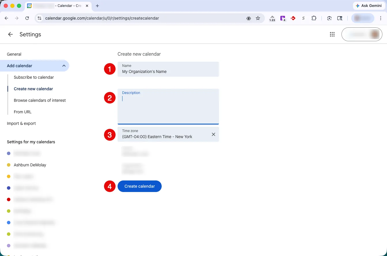 Create Google Calendar Step 2
