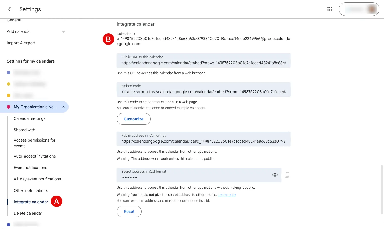 Share Google Calendar.